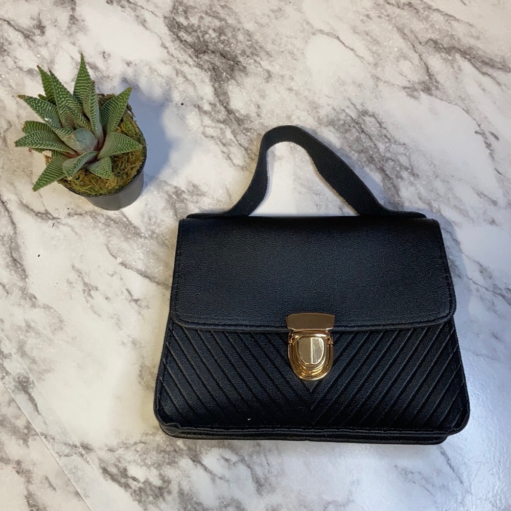 Push lock black satchel bag